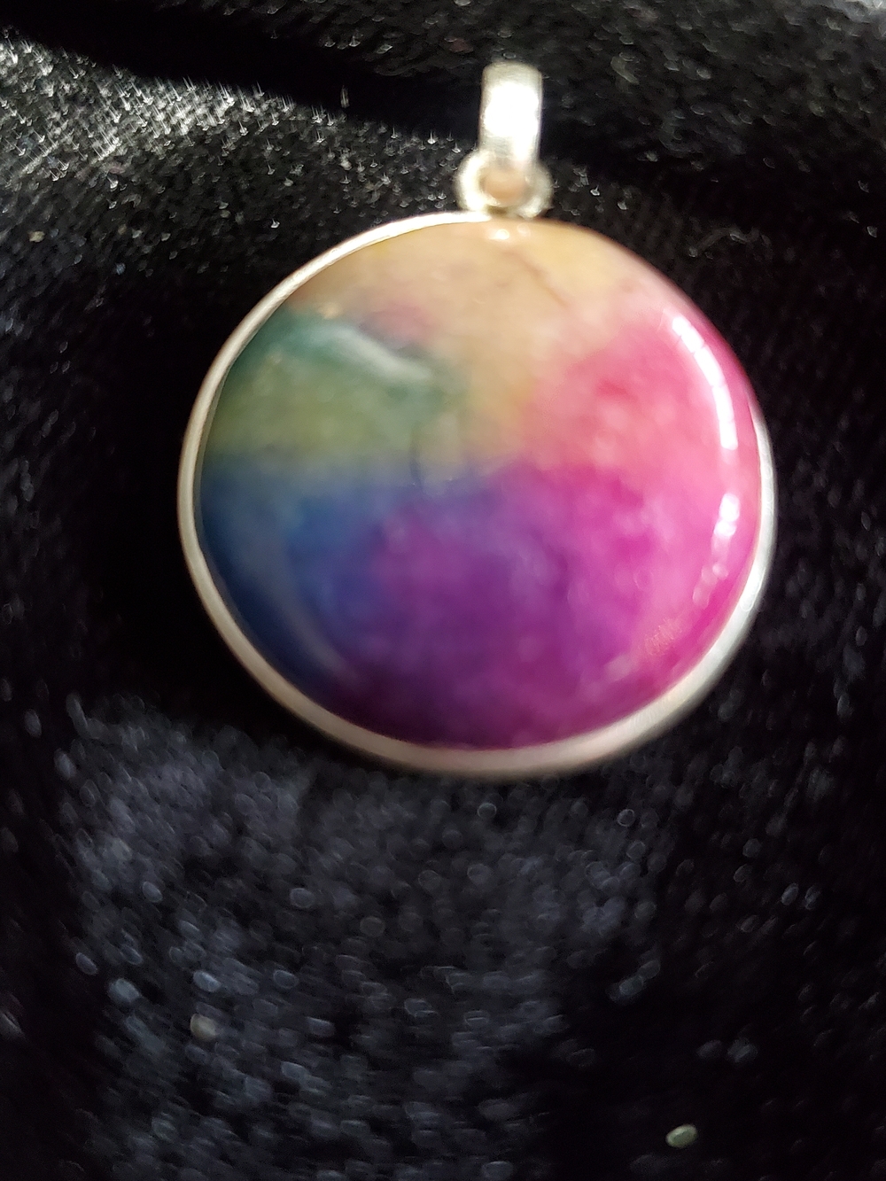 Agate Pendant, Rainbow Dyed & 925 Sterling Silver Setting/Bezel  .Chain Not Inc.